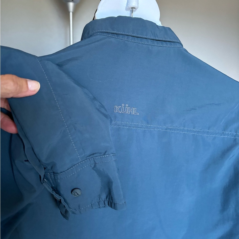 KÜHL Women’s L “Born in the Mountains” Outdoor Shirt Roll Tab Sleeve Vented blue - Picture 6 of 9